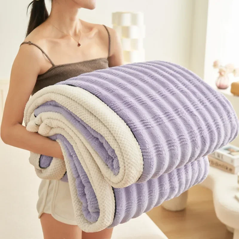 

2024 new 350g full extinction wave jacquard blanket Class A thickened winter coral fleece shawl blanket sofa small blanket