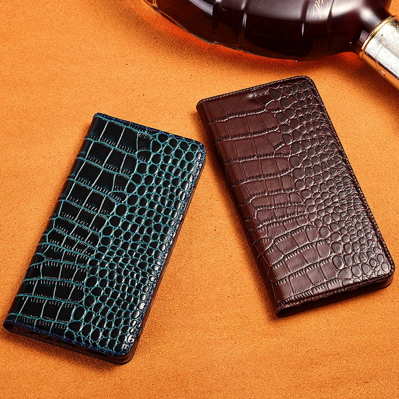 For OPPO A92S A53 A32 A33 A53S A15 A15S A93 A55 A94 A54 A74 Magnetic Flip Cover Crocodile Veins Genuine Leather Case Cover