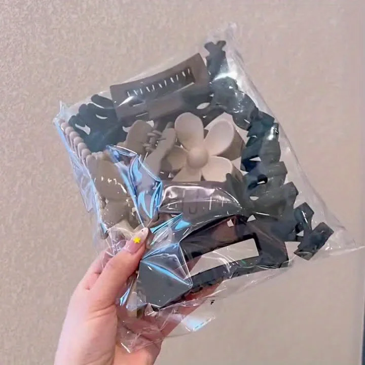 Set Klip Matte Kelas Atas Wanita 11 Buah, Klip Hiu Rambut Belakang untuk Wanita