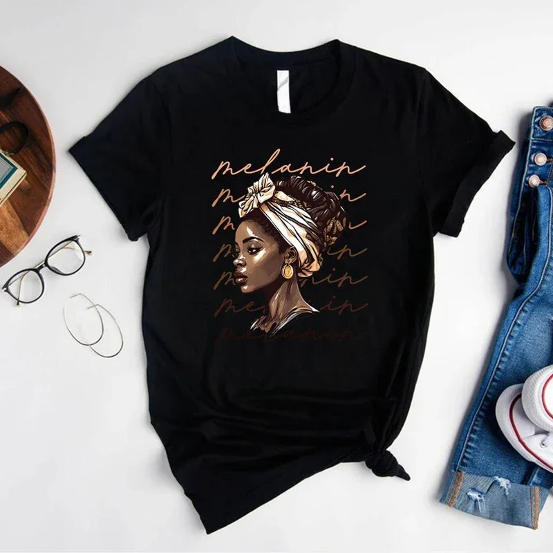 Afro Queen Graphic T Shirt Melanin Feminism Aesthetic Clothing Casual Short Sleeves Top Custom Tee For Women