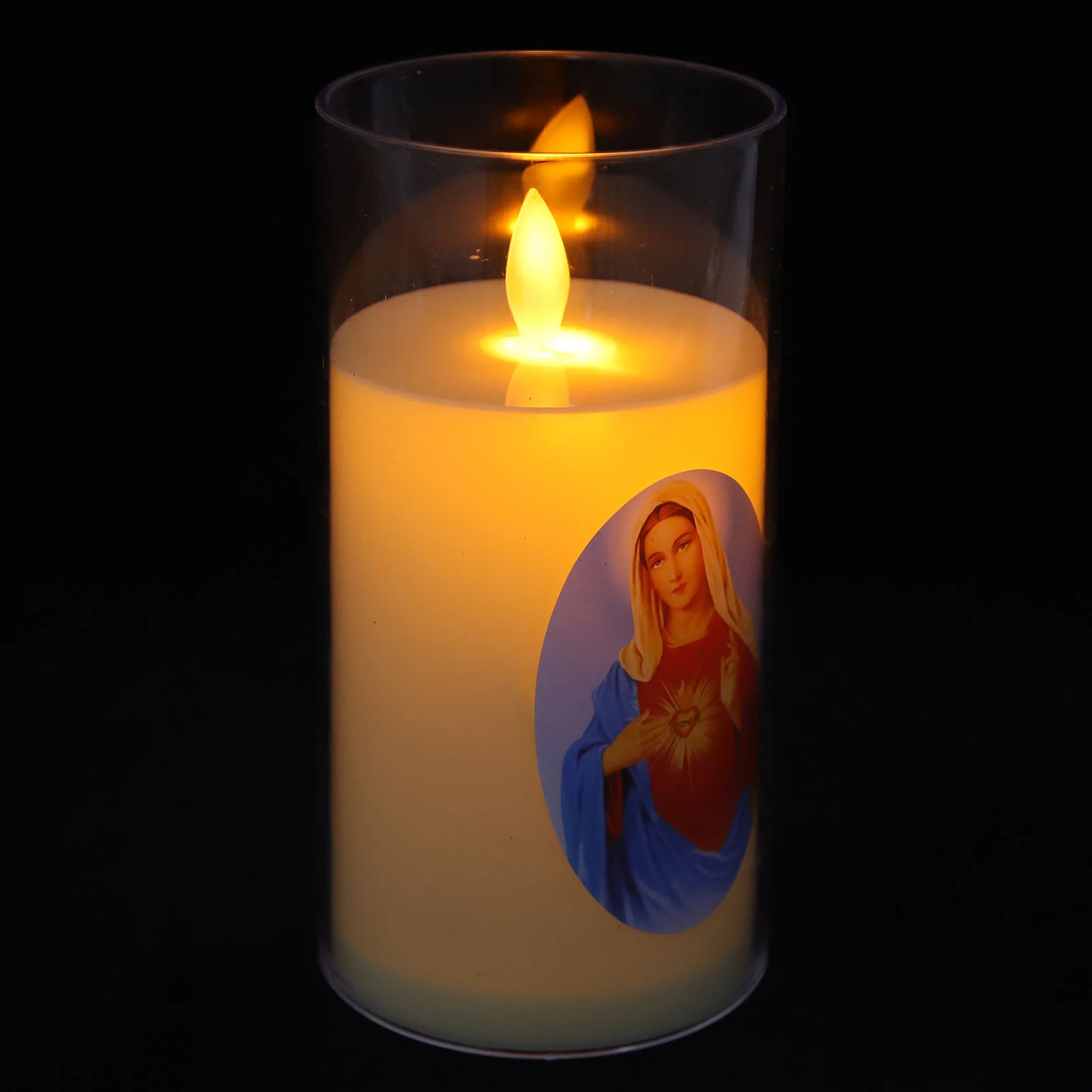 Christmas Simulated Transparent Glass Lamp Candles Decorative Prayer Plastic Virgin Mary