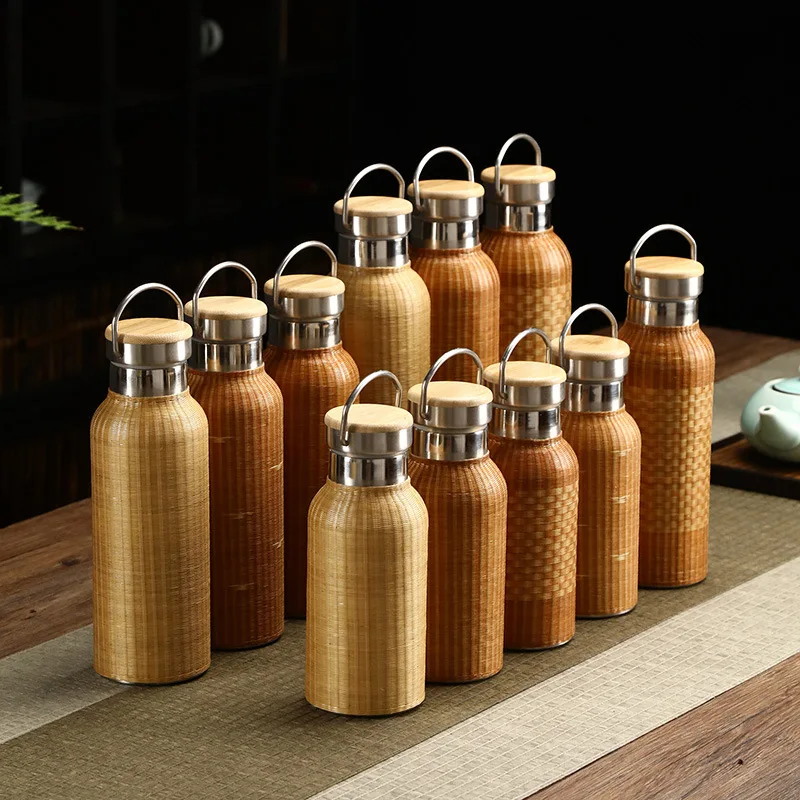 

350/450/500/650ml bamboo woven thermos cup, Chinese retro, high-end festival gifts, stainless steel inner vacuum water bottle