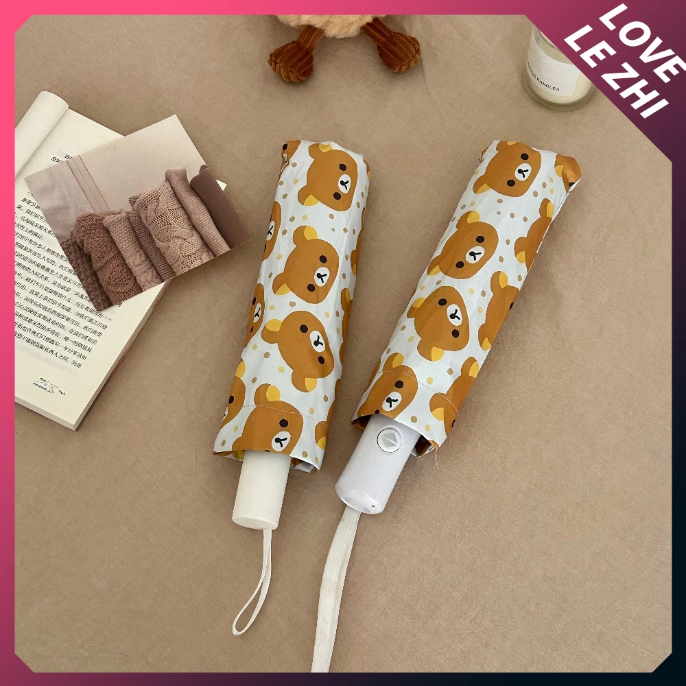 Kawaii Rilakkuma Zonwering Fijne Regendag Tweeërlei Gebruik Opvouwbare Paraplu Buiten Winddicht Regendicht Automatische Handmatig Opvouwbare Paraplu