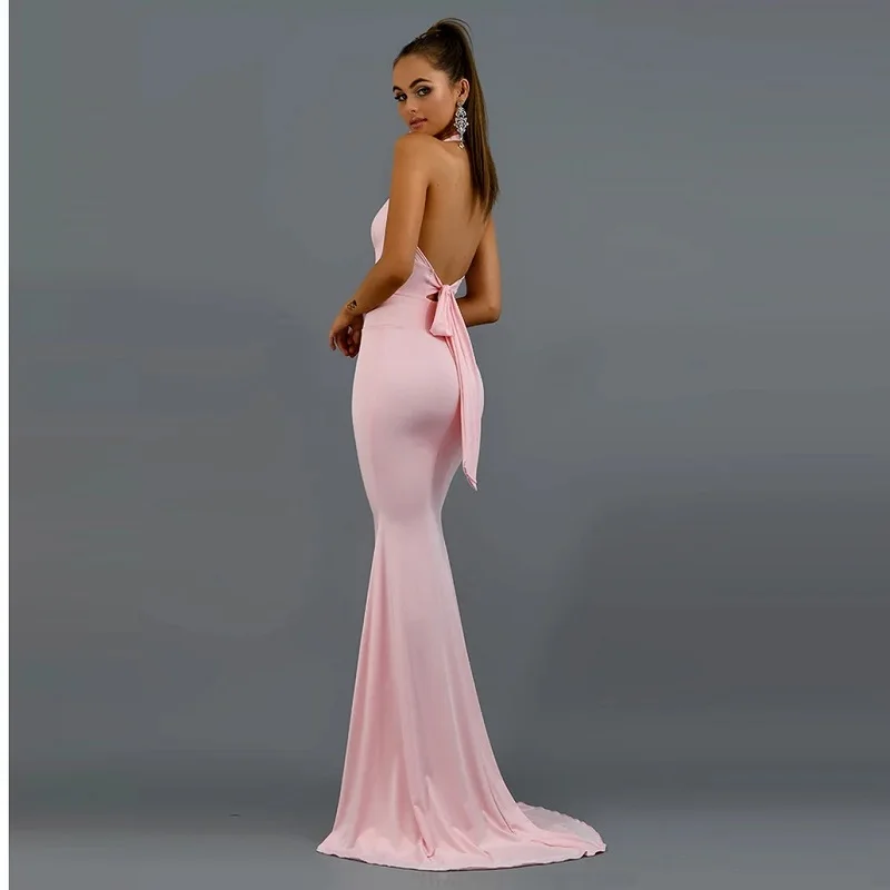 NBFENFA Sexy Satin Halter Evening Prom Dresses for Women 2024 Summer Mermaid Large Size Elegant Formal Party Dress Vestidos