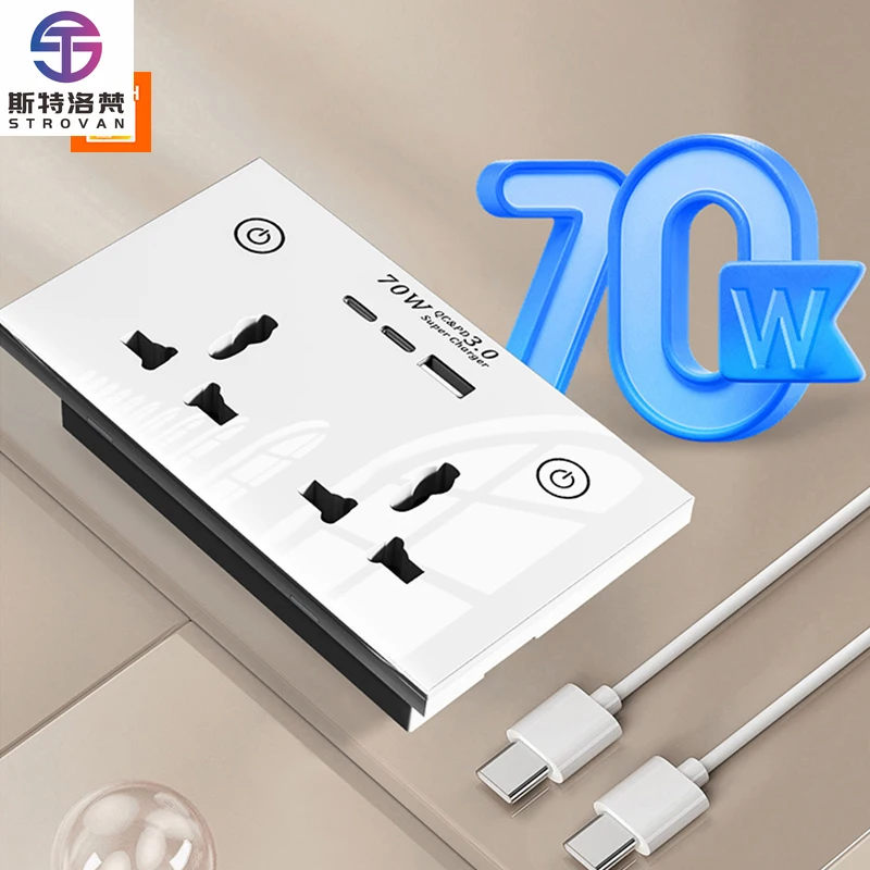 

STLF Alexa Universal/uk Plug Double Socket 16a 70w Fast Charger Tuya Wifi Smart Socket With 2 Type C 1usb Touch Panel for Home