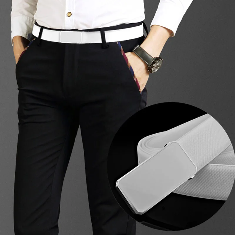 New Men's 3.3cm Leather Smooth Buckle Belt Luxury Brand Design For Business Travel Lightweight Golf Clothing Casual Pants Belt