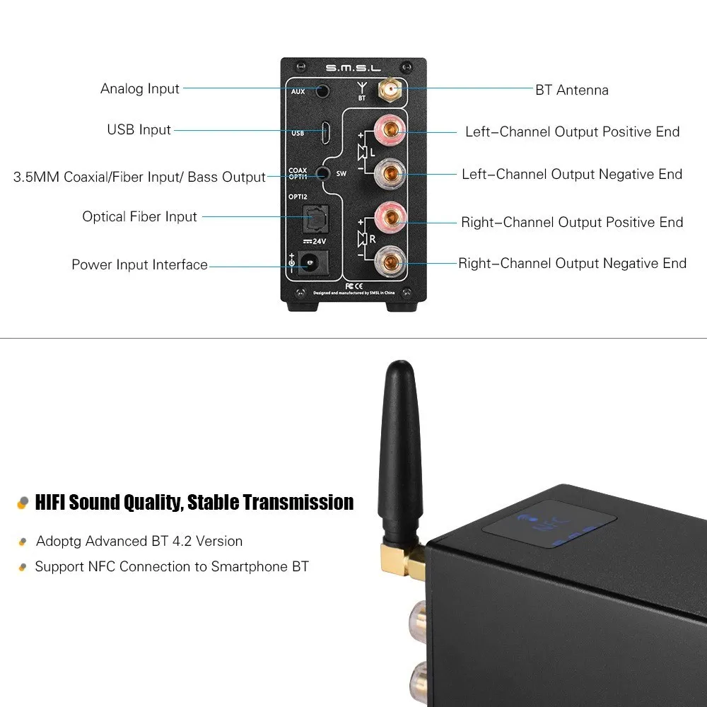 كامل الرقمية فك الصوت مكبر للصوت ستيريو سماعة أمبير من 80 واط دعم الطاقة البصرية/BT/محوري/USB/ AUX المدخلات