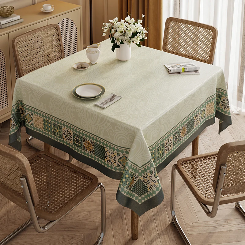 

Cotton and linen tablecloth for dining table, square tablecloth, ethnic style, high-end