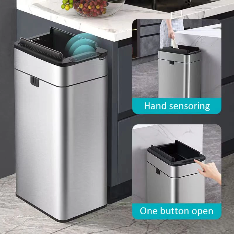 40 liters Kitchen Trash Can Automatic Sensor Garbage Bins Stainless Steel Electric Tin for Bathroom Large Smart Trash Can