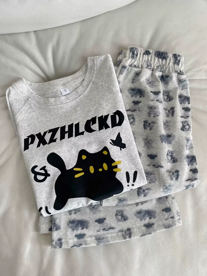 Women\'s cute cat pajamas cartoon cat pajamas set cotton loose comfortable cat loungewear 2024 fall New