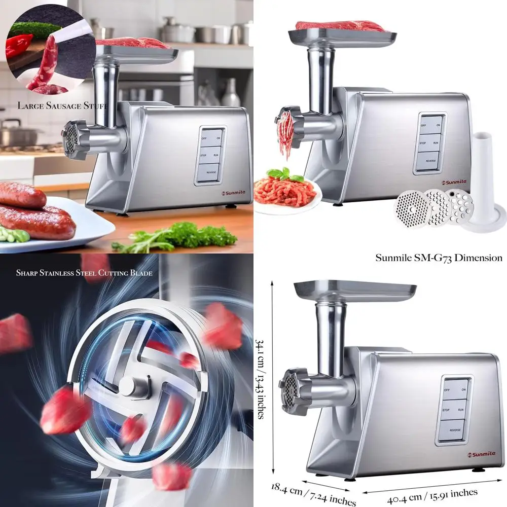 

1000W Heavy-Duty Stainless Steel Meat Grinder and Sausage Maker with 3 Cutting Plates, ETL Certified