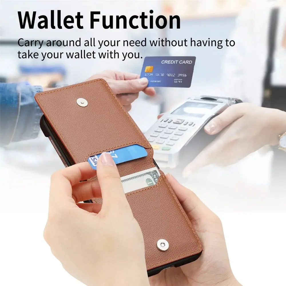 Magnetic Ring Holder Wallet Cards Solt Phone Case For OPPO Find N3 N2 Flip 5G Kickstand Vertical Litchi Pattern PU Leather Cover