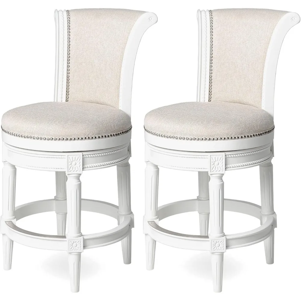 

Pullman 26 Inch Tall Counter Height Upholstered Barstool with Back in Alabaster White Finish with Cream Fabric Cushion Seat