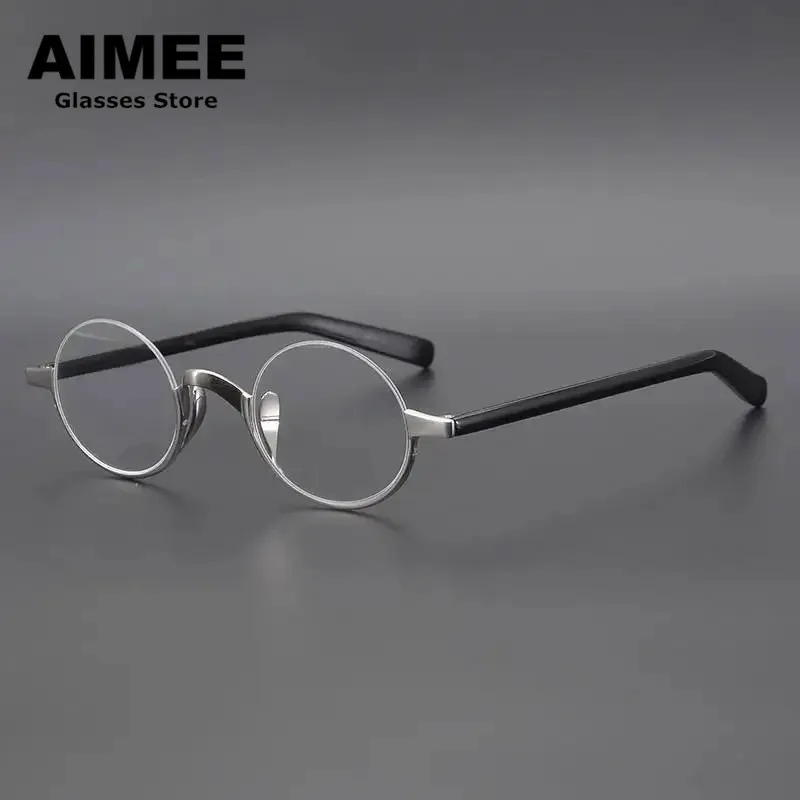 Japanese Handmade Pure Titanium Ultralight Glasses Frames Men\'s Half-Rim Retro Round Optical Eyeglasses Women Myopia Spectacles