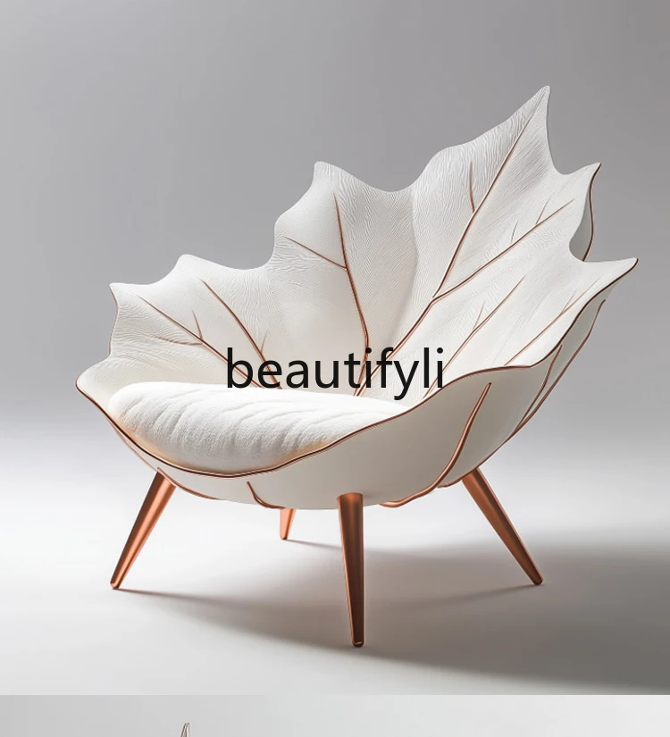 

Modern Minimalist Designer Creative Art Glass Fiber Maple Leaf Shape Single Sofa Chair Living Room Leaf Leisure Chair