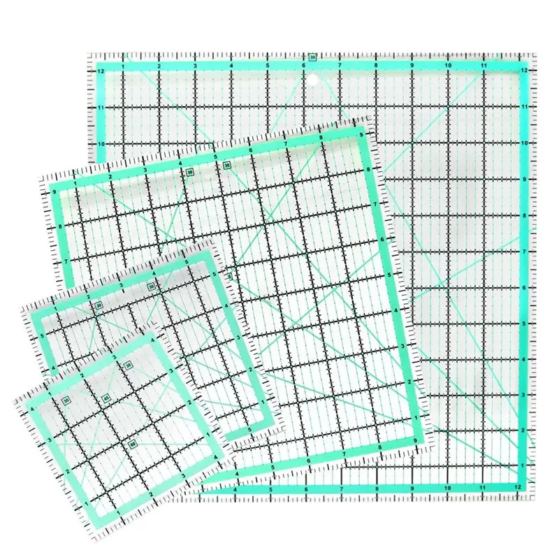 

4PCS Square Quilting Ruler (12.5/9.5/6/4.5Inch) Sewing Acrylic Ruler Anti-Slip Ruler DIY Quilting Tools Durable Easy Install-[A0