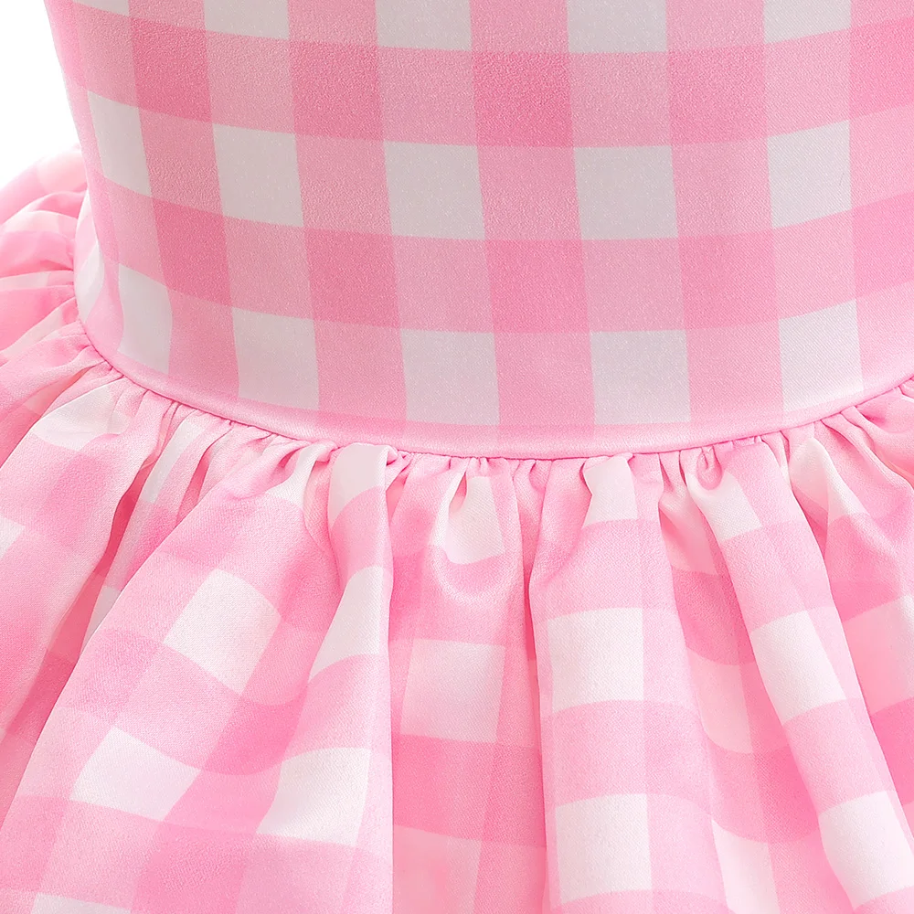 Movie Barbi Cosplay Costume For Kids Girls Plaid Pink Princess Dress Children Carnival Halloween Party Dresses Bow Girl Clothes