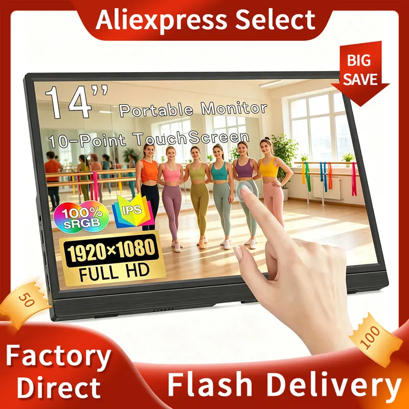 1920*1080 14-inch Portable Monitor Laptop XBox PS4 / TV Box Cell Phone PC Extension Mobile Laptop With Holder Stand