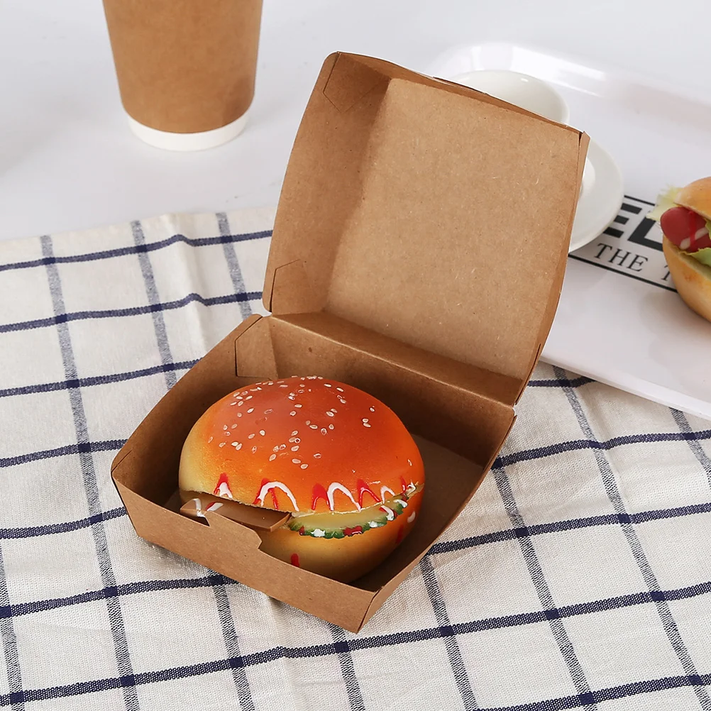 30 Pcs Kraft Paper Food Tray Takeout Packaging Container Burger Box with Cover Supply Picnic Case