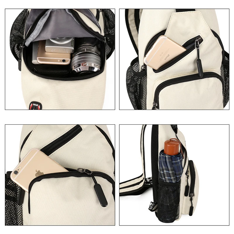 Polarshe Men Chest Bag Crossbody With Earphone Hole Travel Multi-Function Backpack Sports Chest Shoulder Bag Mini Women Belt Bag