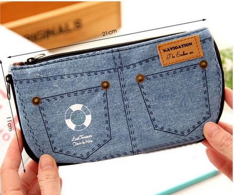 

Creative Denim Shorts Big Capacity Pencil Case Canvas Cosmetic Bag Pencil Bag Reto Stationery Kawaii Pencil Case