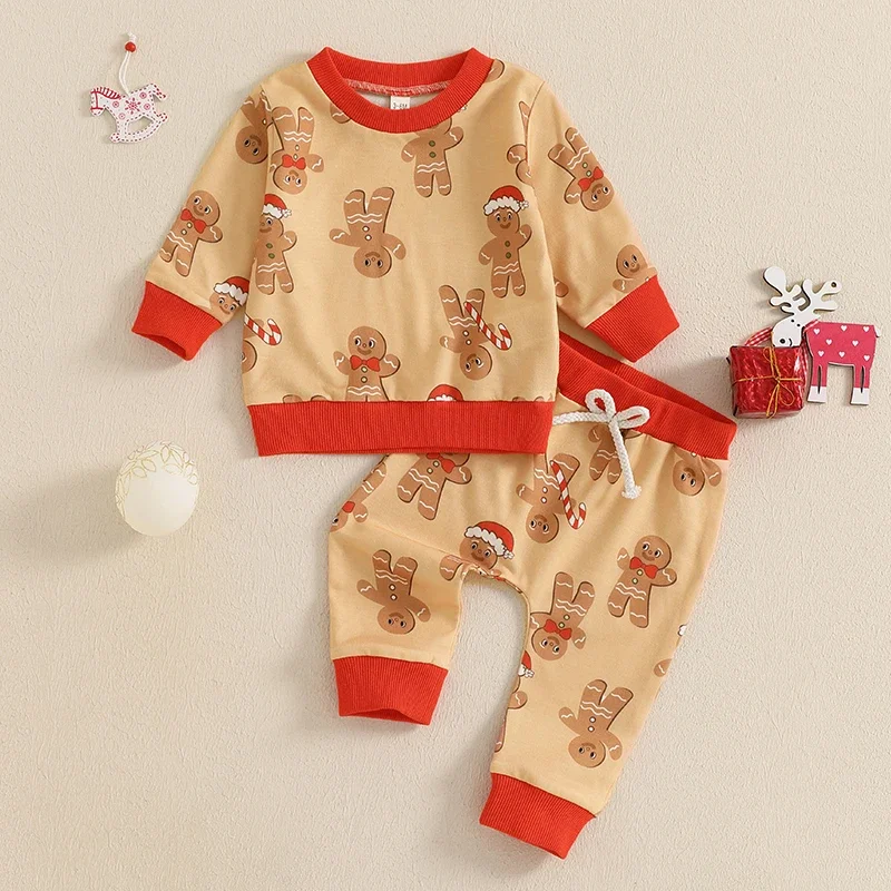 

Baby Clothing Boys Girl Gingerbread Man Print Sweatshirt with Pant 2pcs Christmas Newborn Clothes Set 0-3Y