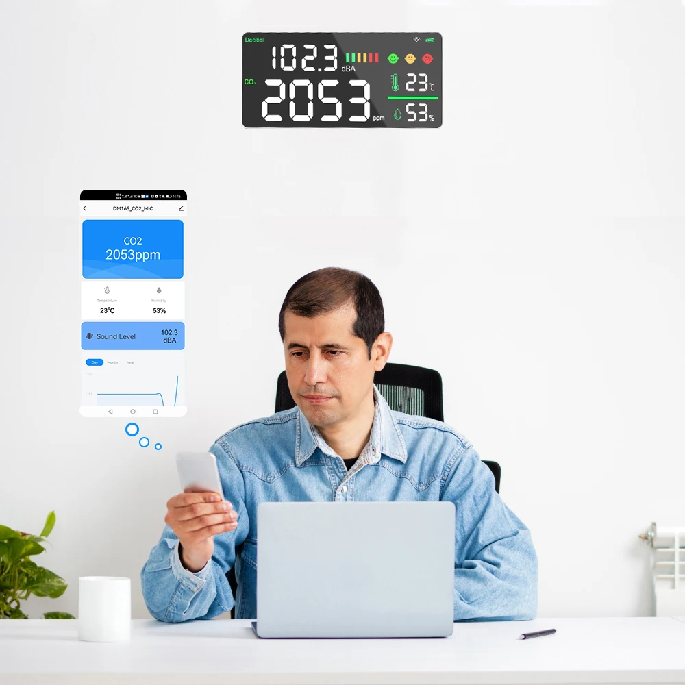 Detector de dióxido de carbono montado na parede wi-fi, medidor de ruído, sensor de nível de água de grau industrial, sensor de nível de qualidade profissional