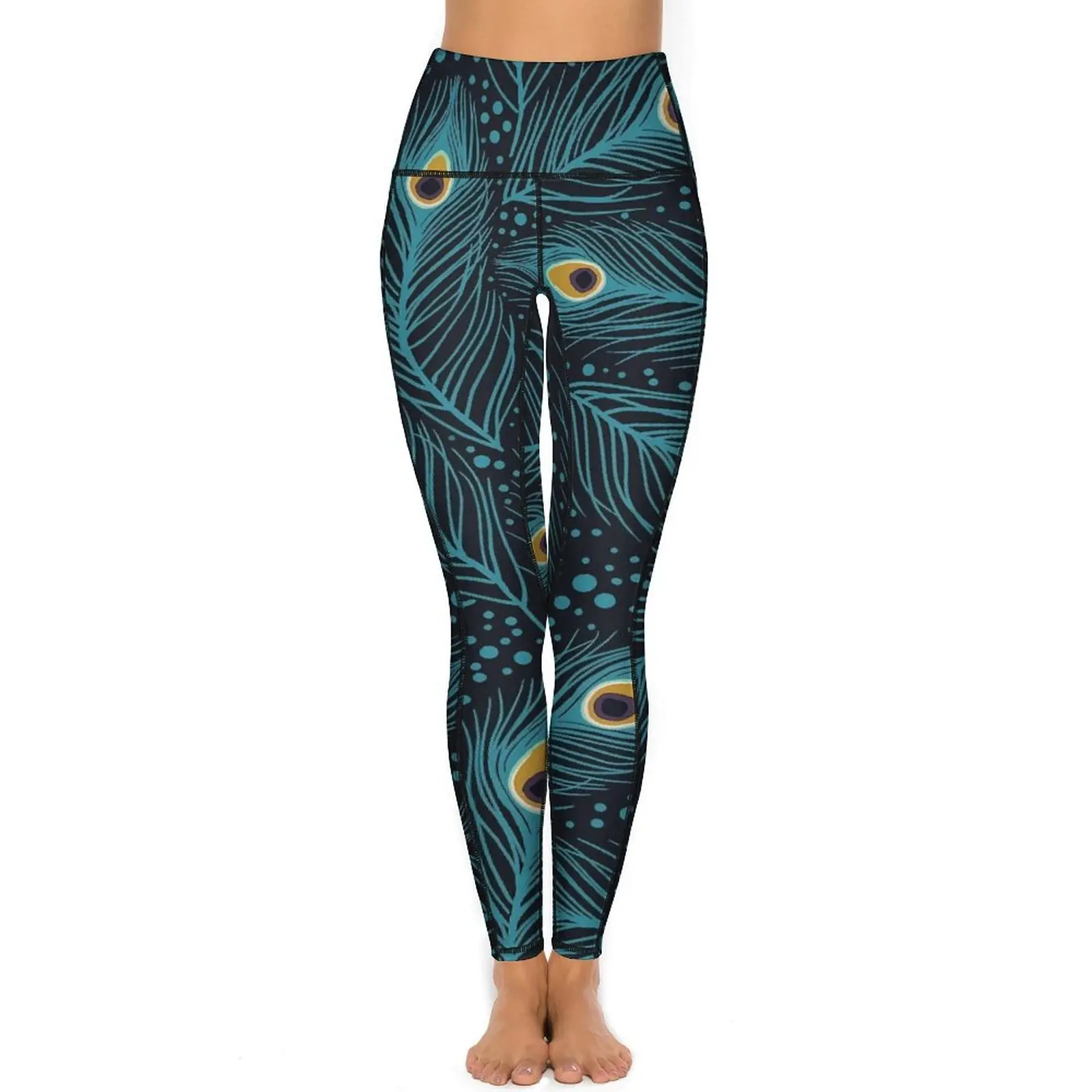 Peacock Feathers Print Yoga Pants Pockets Leggings Sexy High Waist Breathable Yoga Sport Legging Elastic Graphic Fitness Leggins