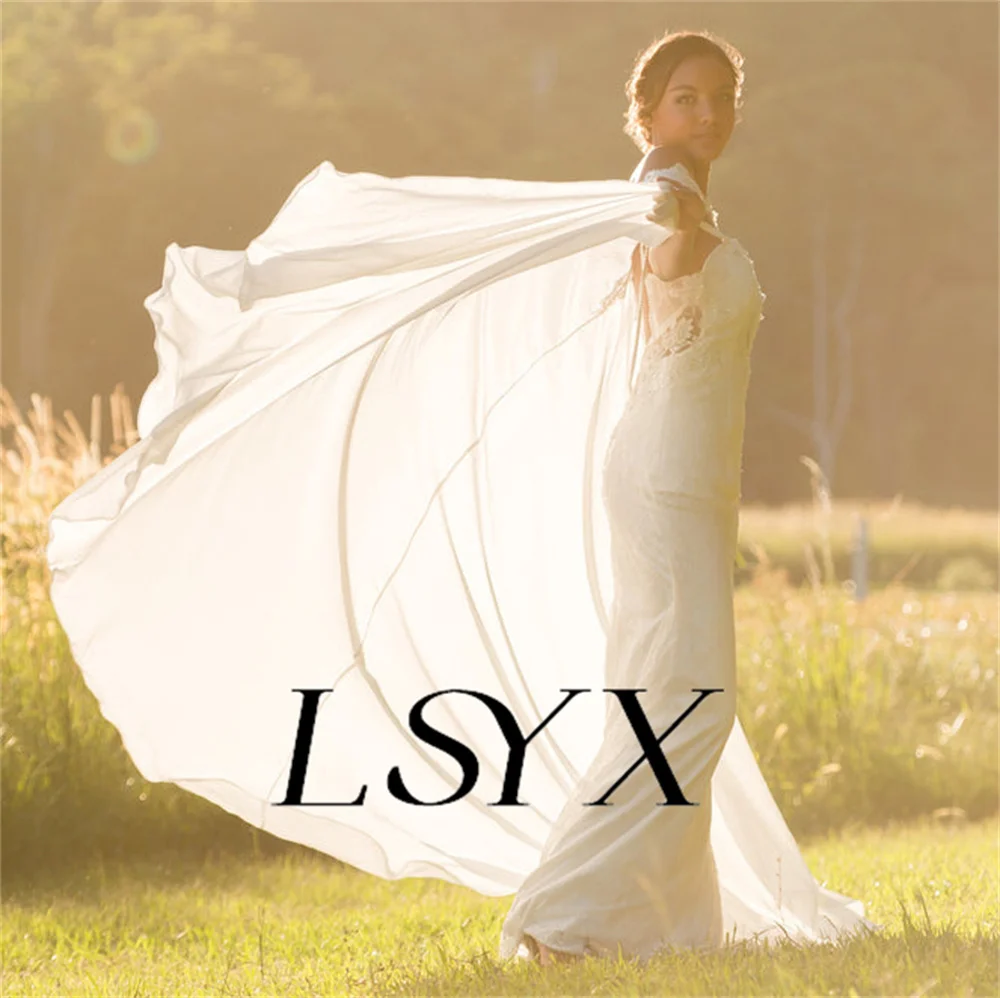 LSYX abito da sposa a sirena in Tulle con spalle scoperte in due pezzi elegante abito da sposa con lunghezza del pavimento sul retro aperto su misura