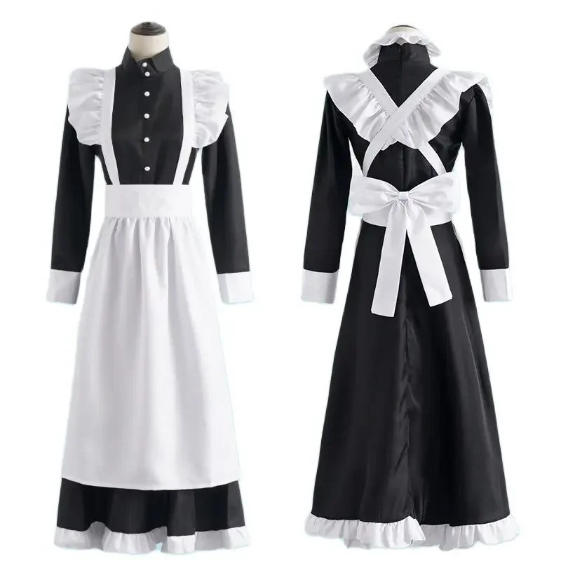 Japanisches Anime-Lolita-Kleid, Kostüm für Damen, Teenager, Mädchen, Dienstmädchen, Cosplay, Lolita-Kleid, Halloween, weiß, schwarz, Rüschen, geeignet für Herren