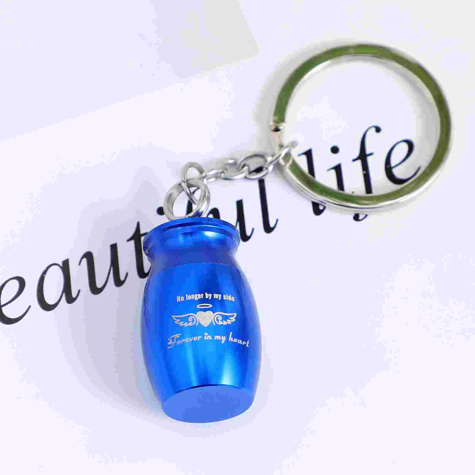 Keychains Rings Urn Pet Container Ash Pendant Souvenir Necklace Keepsake Blue Metal Mini