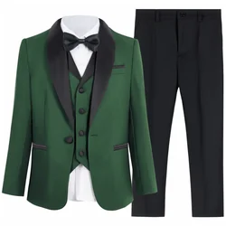 Green Boy Slim Fit Suit Formal Occasion Classic 4 Pieces Blazer Vest Pants Bow Tie High Quality Child Suit Sets Wedding Party