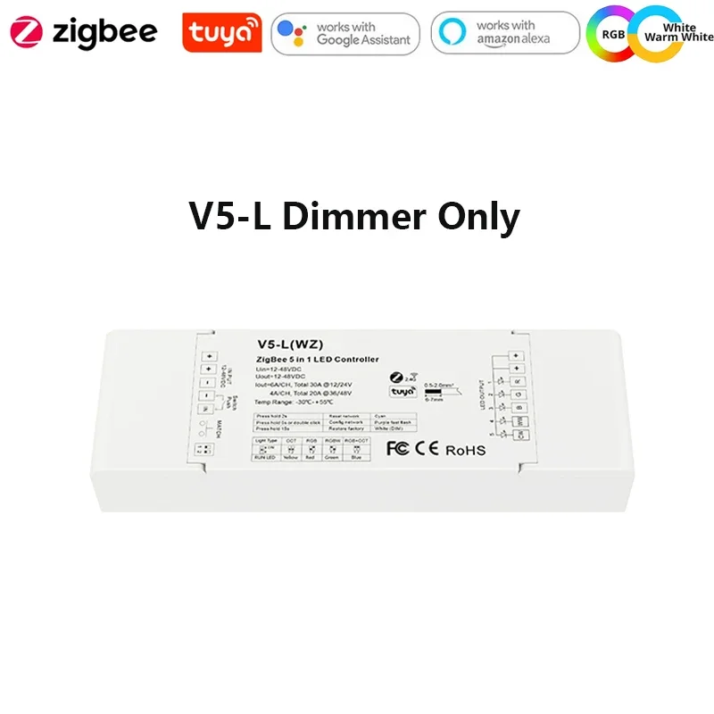 DC12V-24V Tuya Zigbee 5 in1 LED Light Dimmer per CCT/RGB/RGBW/RGBCCT Controller LED a colori con 2.4G RF Wall Touch Panel Remote