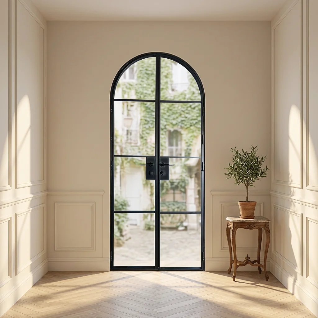 Modern Design Household Glass French Door Arched French Style Entrance Door CE Certification French Style Rainproof Hinged Door