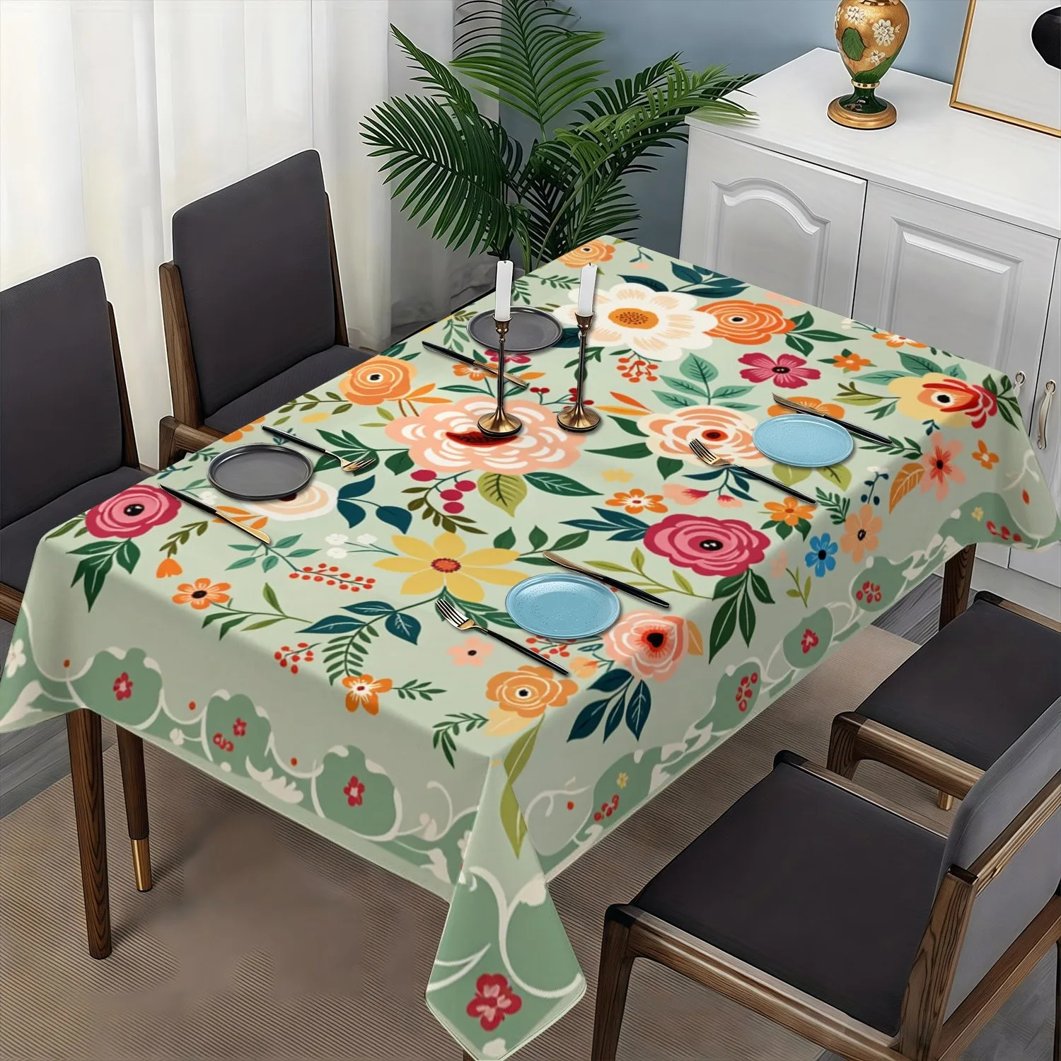 

Vintage Floral Rectangle Waterproof Tablecloth for Table Decor Reusable Farmhouse Kitchen Dining Wedding Holiday Party Decor