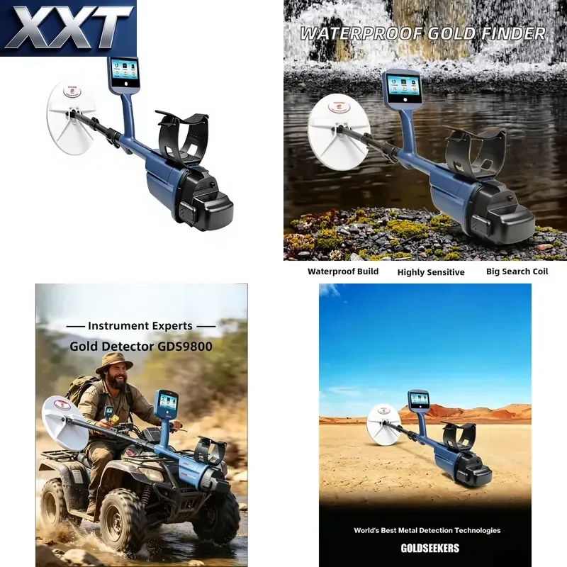XXT Waterproof Safety LCD Underground Metal GDS9800 Gold Treasure Hunter IP54 Rated 50-inch Sensitivity 40cm Coil