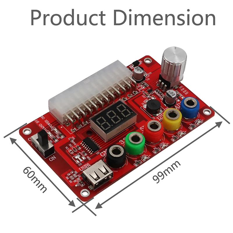 24Pin ATX Power Supply Breakout Board Acrylic Case Kit Module Adapter Power Connector Supports 3.3V/5V/12V 1.8V-10.8V Adjustable