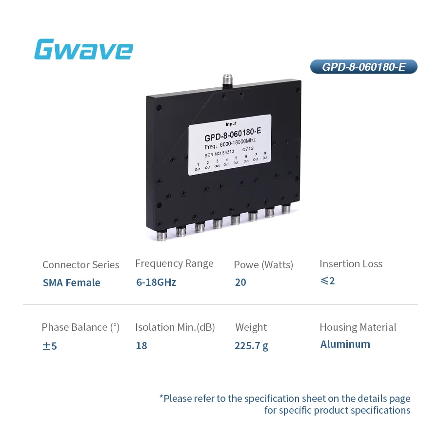 8-Way  for SMA Power Divider for Telecom Parts 6 GHz to 18 GHz 20 Watt