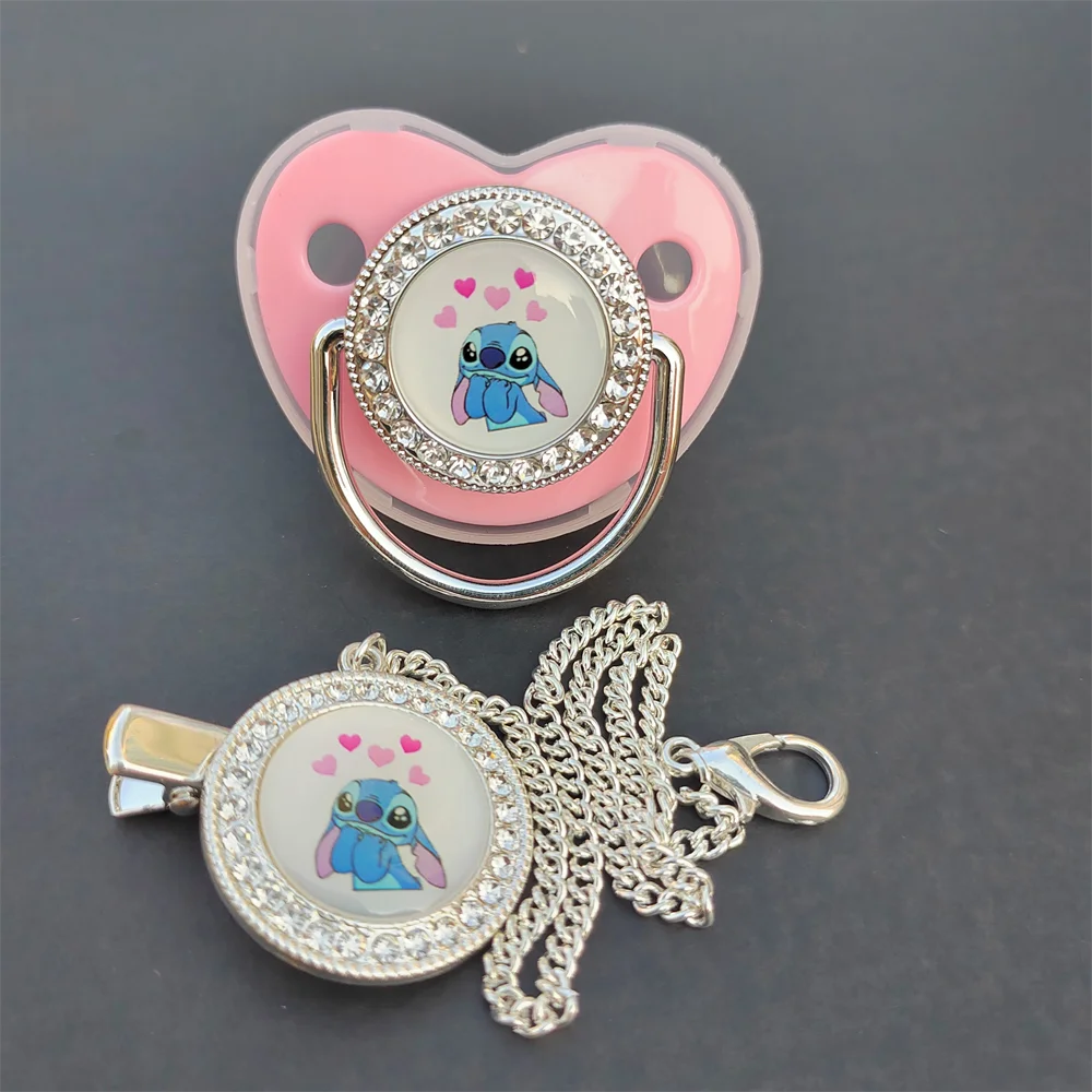 Stitch Simba Minnie Mouse Image Silver Bling Nipple Chain Rhinestone Cute Soft Silicone for Newborn 0-24m Babies Boy Girl Gifts