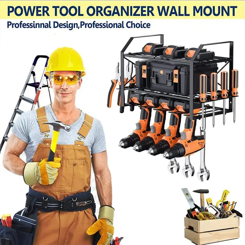 Power Tool Rack Electric Drill Holder Wall Mount Workshop Organizer Wrench Screwdriver Tools Storage Shelf Garage Accessories