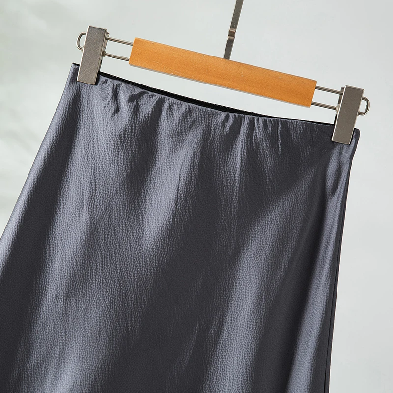 100% Mulberry Silk Pearl Silk Dark Gray Color Long Type Women Mermaid Skirt Fishtail Style Skirt L XL QQ080