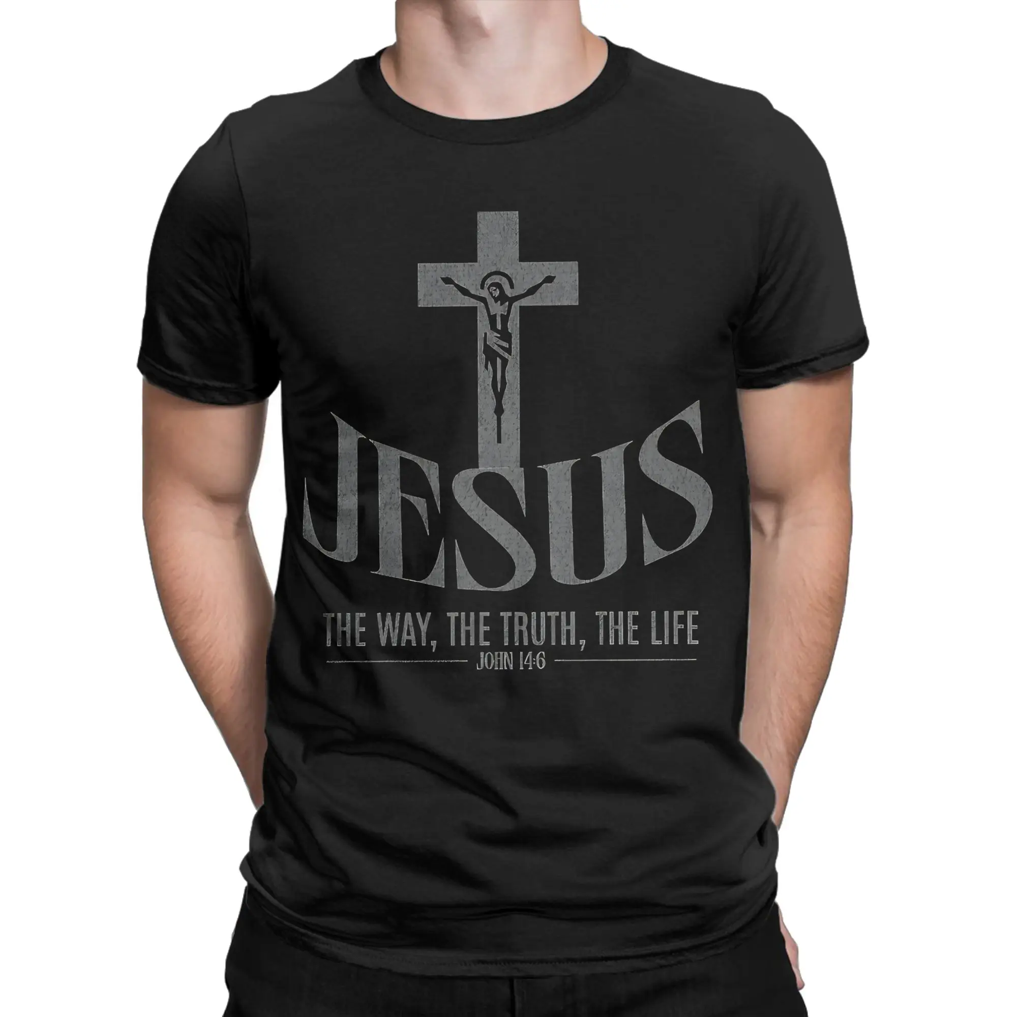 T-shirt « Jésus est le chemin » - Jean 14-6 - Le chemin, la vérité, la vie - T-shirt tendance à col rond 100% coton - Grandes tailles