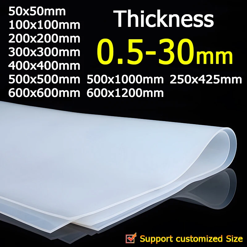 Translucent Silicone Rubber Sheet High Temp Resistance Food Grade Silica Gel Plate 50x50 100x100 200x200 300x300 400x400 500 600