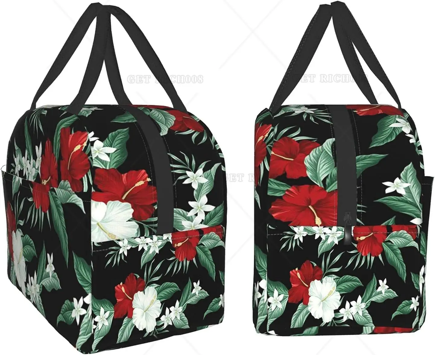 Sac à lunch à l'hibiscus rouge pour hommes et femmes, fleur hawaïenne tropicale, sac fourre-tout, boîte à lunch isotherme, récipient à lunch pour enfants