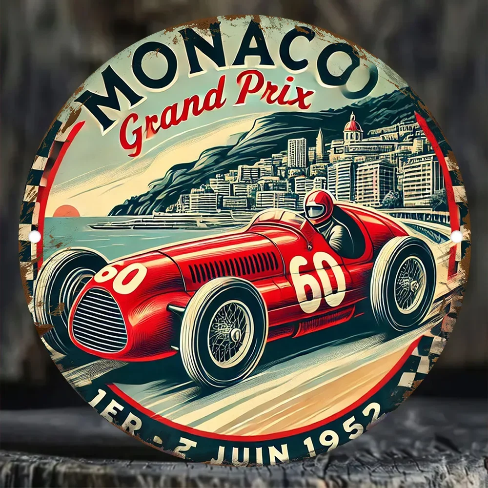 Vintage Monaco Racing Holzschild - Runde Wanddekoration im Stil der 80er bis 90er Jahre