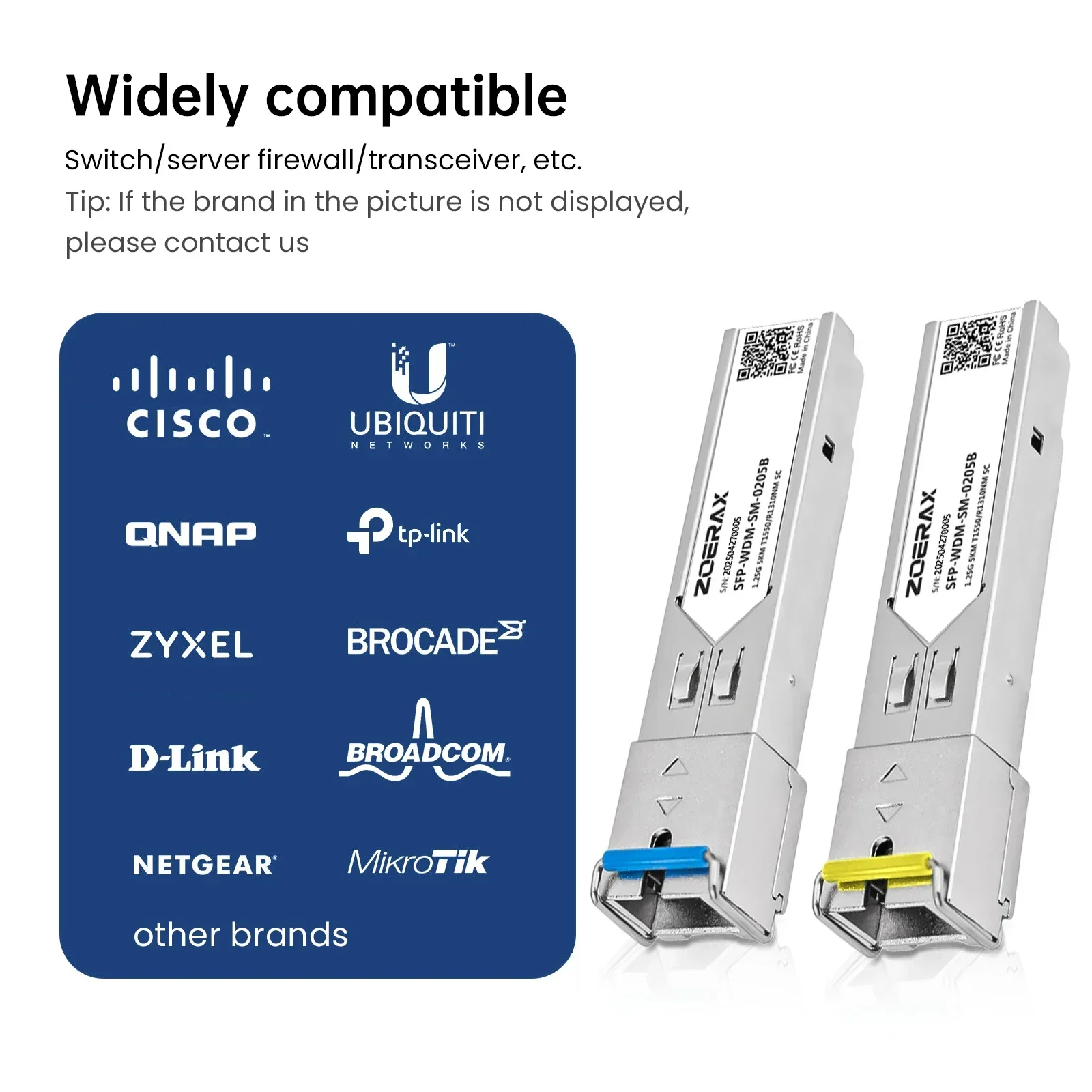 ZOERAX 1.25G SC SFP وحدة إرسال واستقبال الألياف 5KM-BiDi-1310 / 1550nm SingleMode Simplex لـ Cisco، Mikrotik، Ubiquiti، Tp-link