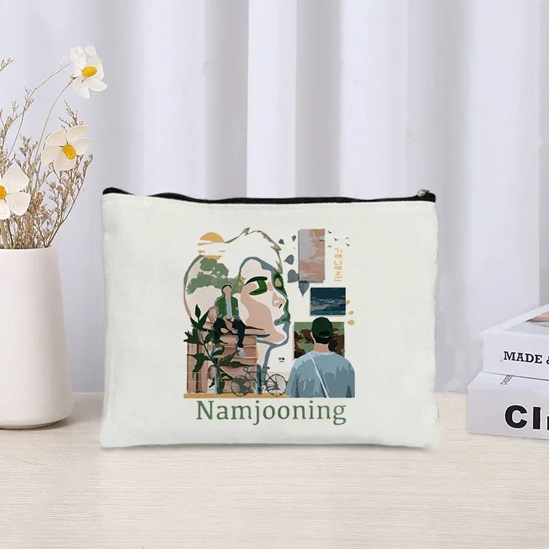 Trendy Pattern Printed Makeup Bag Namjooning Travel Cosmetic Organizer Eco Canvas Lipstick Kit Toilet Bag for Women Beauty Case