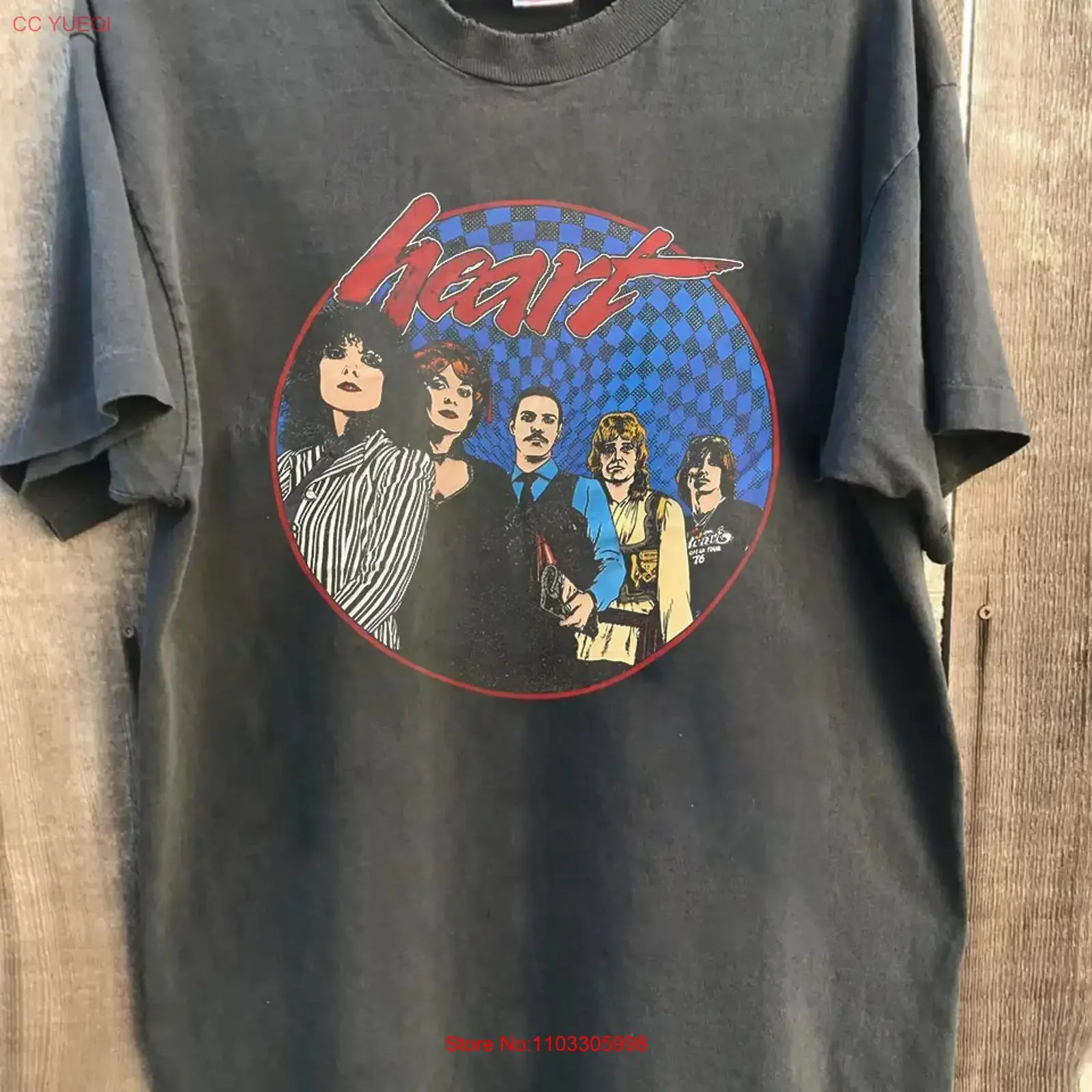 Heart Band Summer 1981 Tour Kurzes T-Shirt aus Baumwolle in Chacoal-Farbe AN49805 Vintage Washed Vielseitige Designerkleidung Stretchig
