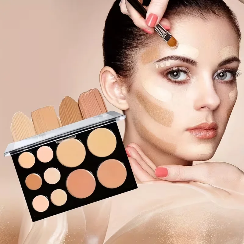 2pcs Concealer Palette with Brush Set, Y Texture, High-Coverage Concealer Face Contour Palette Set Waterproof And Long-lasting