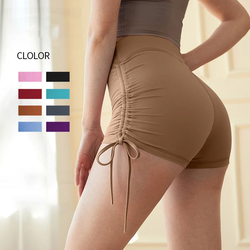 

Women's Fitness Yoga Shorts Women's Pleated Drawstring Fitness Shorts Wearing Outside Prevent Light Leakage Running Hot Pants